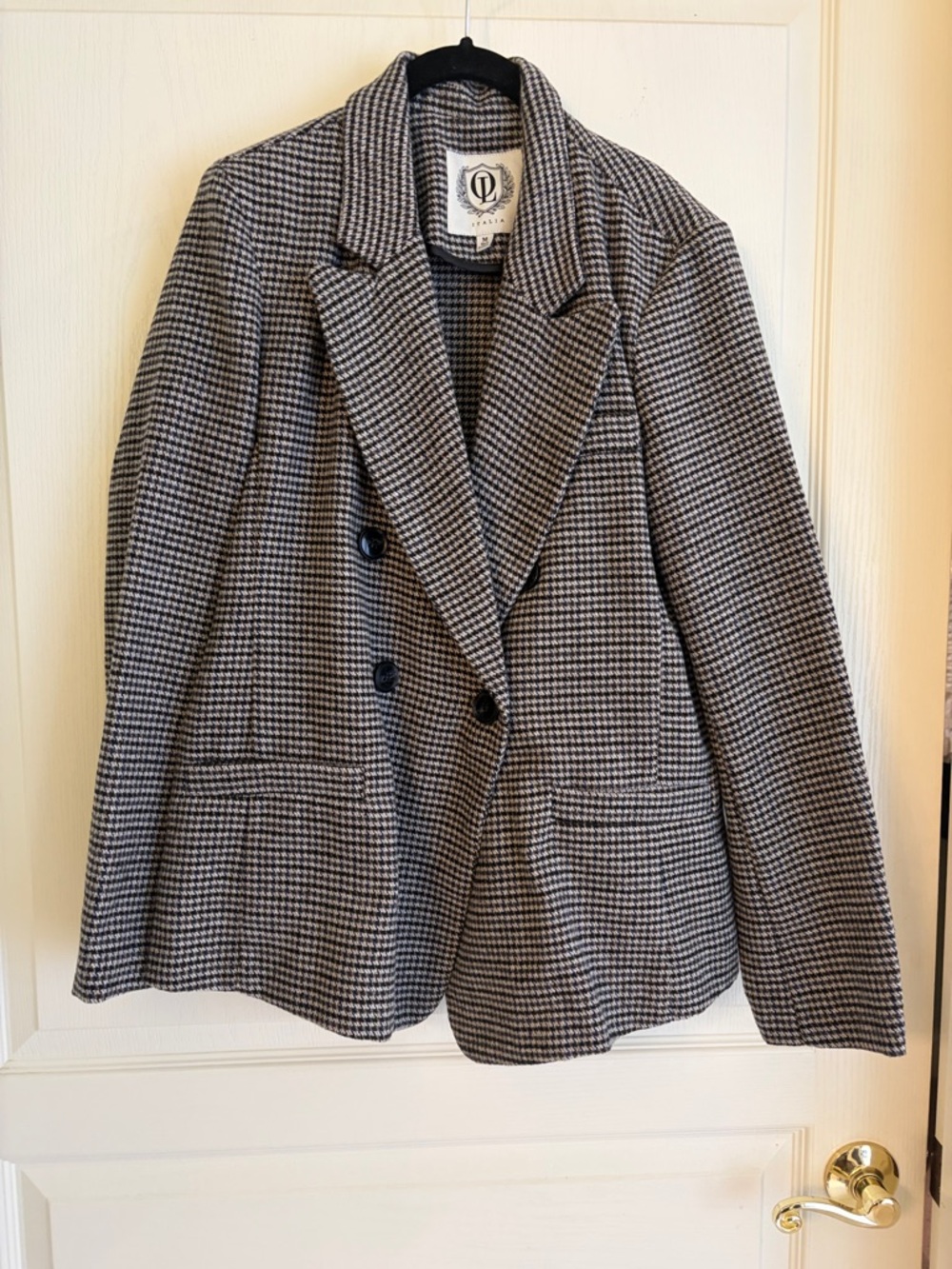 Checked Double-Breasted Blazer Jacket - Black & White